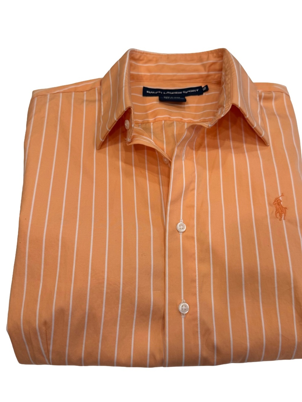 Ralph Lauren Sport Women’s Button Down Shirt Orange W/ White Stripes Sz 12 EUC